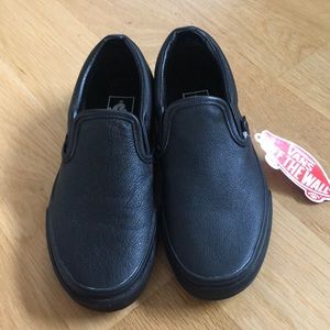 Slip on black leather vans women’s 5.5